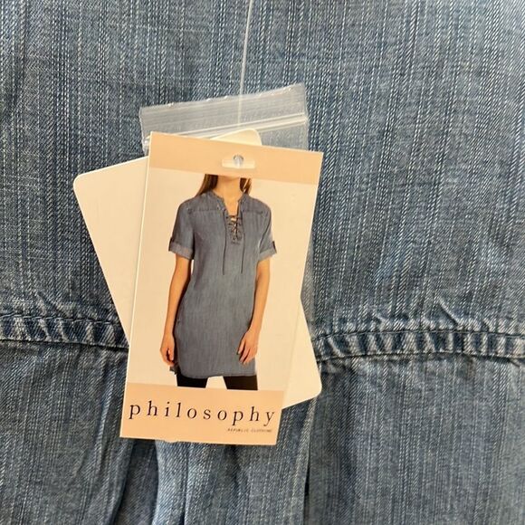 Philosophy Medium Tercel Lace Up Dress Mini Light Wash Denim 3/4 Roll Up Sleeve - Picture 10 of 13
